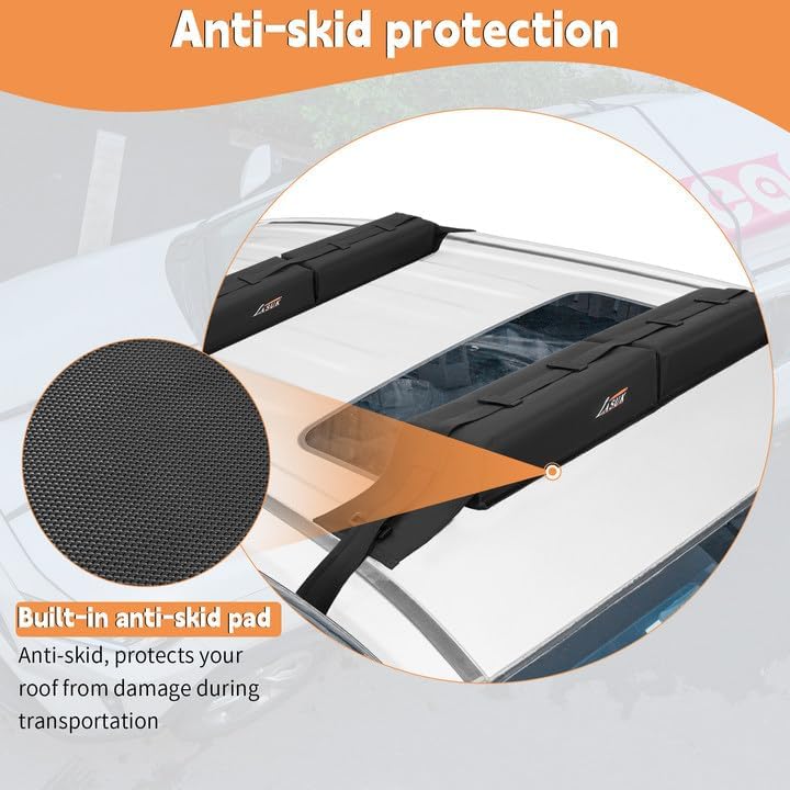 LASUK Universal Car Roof Rack, Soft Roof Rack Pads, Kayak with Tie Down Strap for Surfboard, SUP, Canoe, PP Rope, Quick Loop Strap and Storage Bag - Image 3
